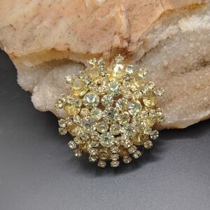 Vintage Gold Tone Layered Prongset Crystal Brooch